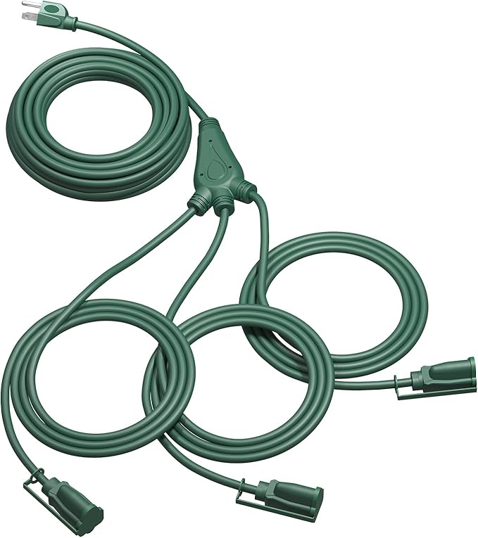 DEWENWILS Outdoor Extension Cord 1 to 3 Splitter for Outdoor Lights, 3 Prong Outlets Plugs, Max 28ft End to End (40 FT Total),16/3C SJTW Weatherproof Wire for Outdoor String Lights, ETL