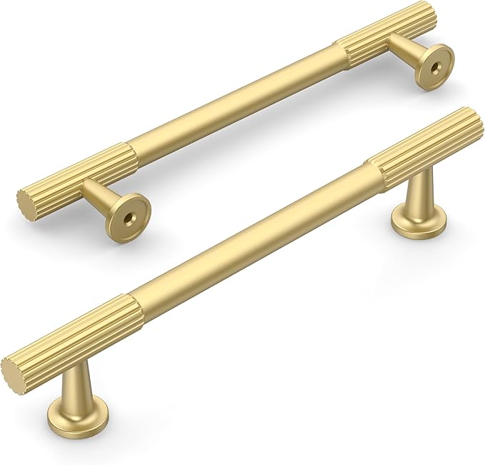 Amerdeco 10 Pack Brushed Gold Cabinet Pulls 5 Inch(128MM) Hole Centers Kitchen Cabinet Handles Hardware Kitchen Handles for Cabinets Cupboard Handles Drawer Pulls ZH0071