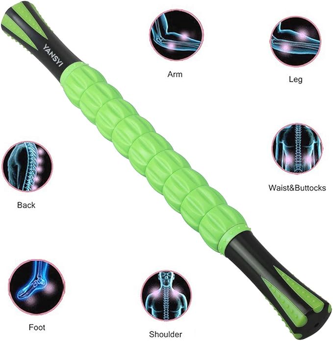 Yansyi Muscle Roller Stick for Athletes - Body Massage Roller Stick - Release Myofascial Trigger Points Reduce Muscle Soreness Tightness Leg Cramps & Back Pain for Physical Therapy & Recovery (Green)