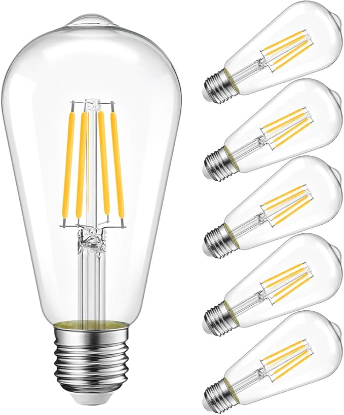 LVWIT ST21 LED Filament Bulb 5W(60 Watt Equivalent) Dimmable 3000K Soft White Vintage Edison Light Bulb E26 Medium Base (6-Pack) (5W-Soft White)