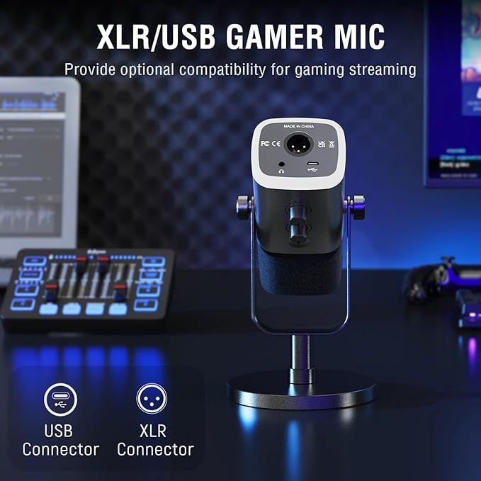 FIFINE Gaming Equipment Bundle, Dynamic XLR/USB Gaming Microphone Set with Streaming Audio Mixer for Podcast Recording Video Vocal, RGB Gamer Set with Volume Fader/XLR Interface for PC-AmpliGame KS5