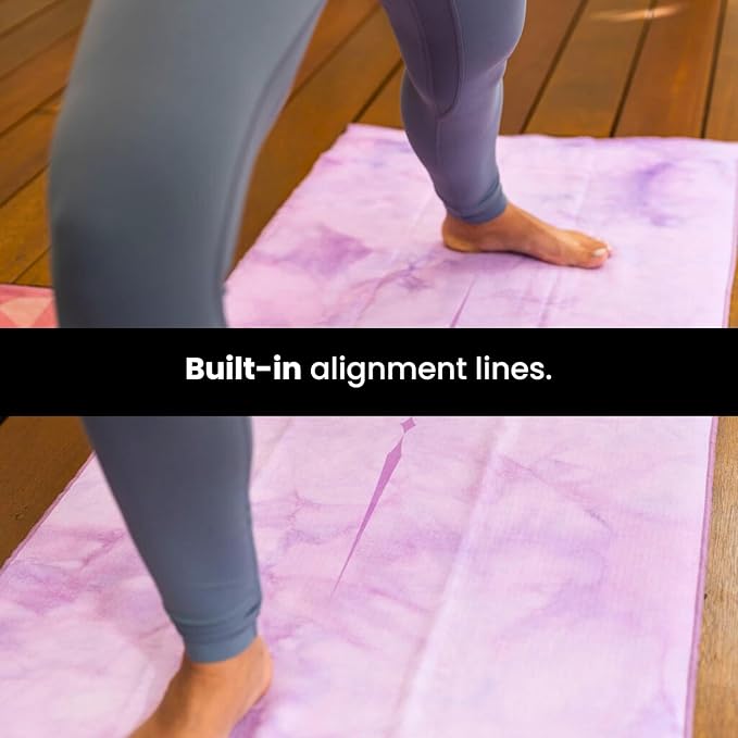 Yoga Grip Yoga Towel - Non Slip Hot Yoga Mat Towel With Corner Pockets, No-Skid Grip, and Built-in Alignment Lines | Soft, Moisture Wicking, and Sweat Absorbent | No Bunching, Stays in Place 72" x 25"
