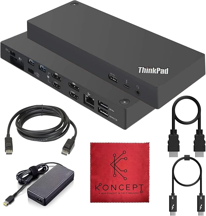 Lenovo 40AN0135US Thunderbolt 3 Dock Gen 2 Dual UHD 4K Display - Thinkpad Docking Station Dual Monitor with HDMI, DP & TB3 Cable (Renewed)