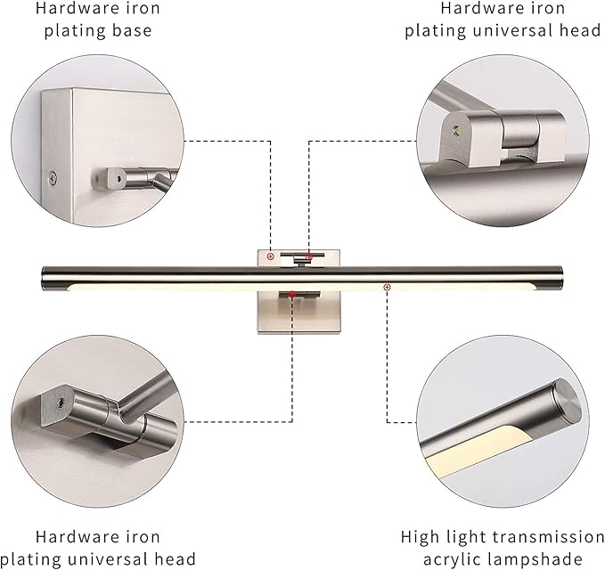 Joosenhouse Modern LED Picture Light Fixtures Dimmable 24.4" Inch Brushed Nickel Artwork Accent Hallway Lighting with Single Swing Arm Full Metal for Paintings,Warm White 3000K, Hardwired Connection