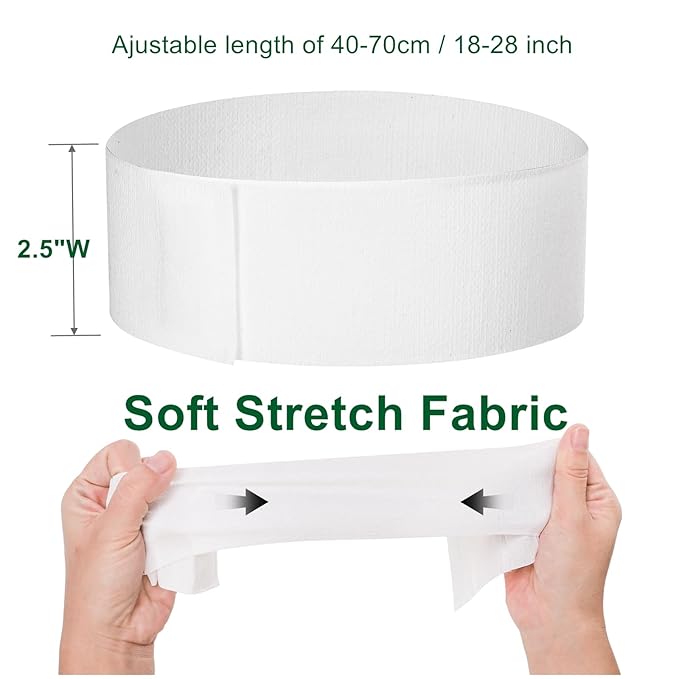 Yopay 100 Pack Disposable Spa Facial Headbands, Soft Elastic Headband Wrap with Closure for Women Girls, Individual Pack Stretch Non-Woven Skincare Headbands for Makeup, Treatments, Esthetician, White