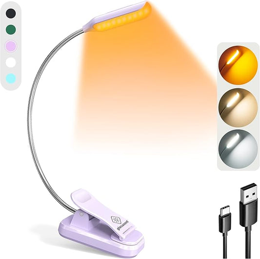 Glocusent Willow Book Light for Reading in Bed, 10LED Bright Reading Light, 3 Colors & 3 Brightness, Rechargeable ,Lasts for 80hr, Lightweight Clip on Book Light, Perfect for Book Lovers