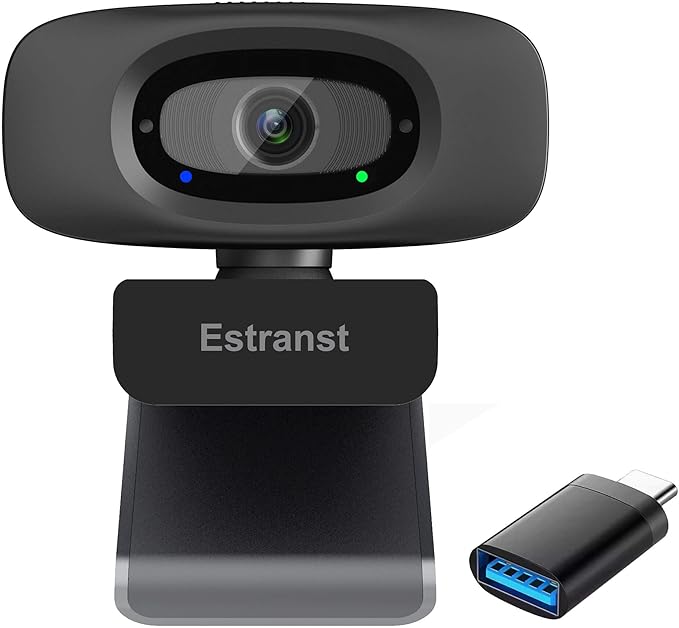 2K Quad HD Webcam with Privacy Cover & Noise-Canceling Microphone, Video Web Streaming Camera for PC Computer Desktop Laptop Mac Zoom Teams &More, 1pc USB C Adapter