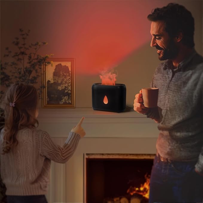 Flame Diffuser for Essential Oils, 200ml Ultrasonic Aroma Diffusers with Cool Mist, Aromatherapy Diffuser with Auto-Off Protection, Small Humidifier for Home,Office,Gift,B(7 Colors)+Oils（Each 5ml）