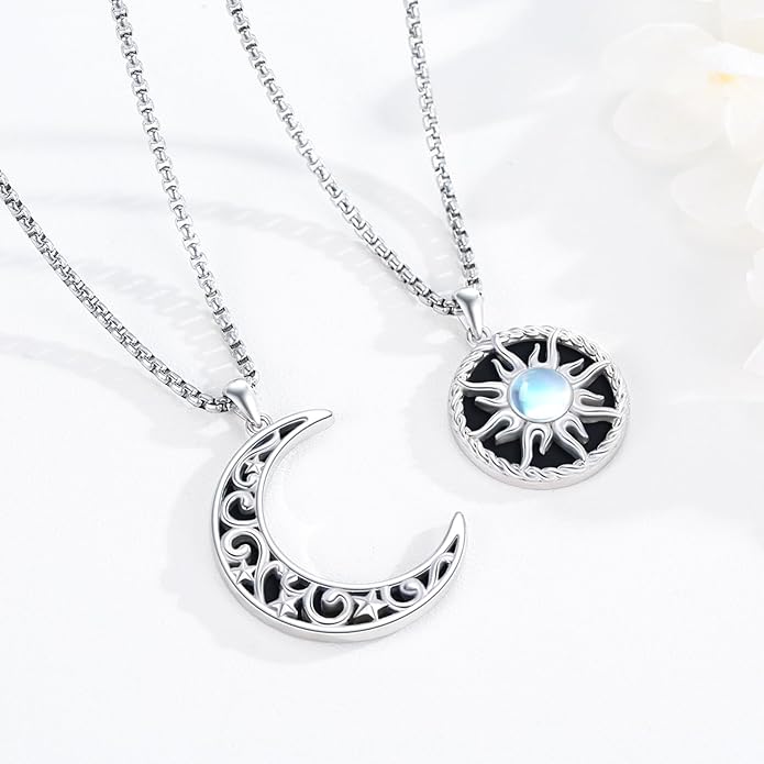 Yin Yang Necklaces 925 Sterling Silver Friendship Sun Moon/Mountain/Dolphin/Tree of Life/Flower/Wings Pendant Necklace Moonstone Abalone Opal Jewelry for Women Men Couples