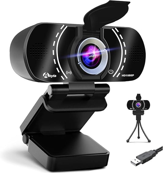 Akyta Web Camera for Laptop, 1080P Webcam with Noise-Canceling Microphone/Privacy Cover & Wide Angle 110°, USB Web Camera for Desktop Computer PC Mac Video Calling/Streaming/Zoom Conference