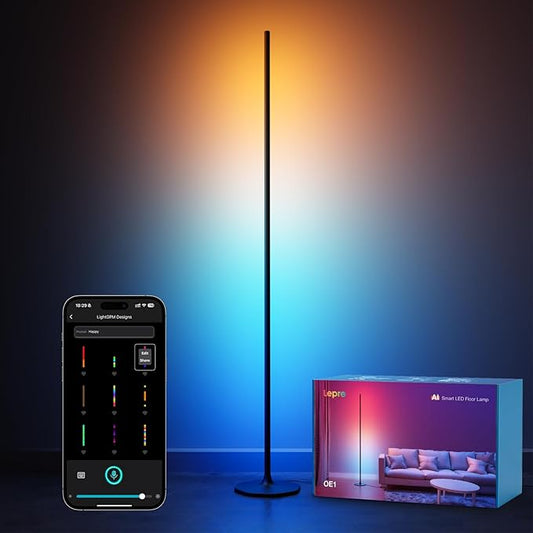 Lepro OE1 AI Floor Lamps for Living Room, Smart LED Corner Lamp with RGBW Color Changing, Alexa Compatible, Music Sync, DIY modes, 1000LM, Modern Standing Lights for Bedroom, No Remote, 2.4G WiFi Only