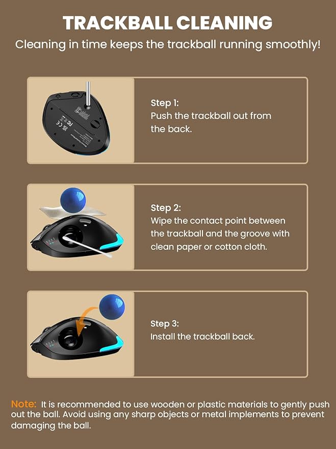 Wireless Trackball Mouse, Ergonomic Bluetooth Rechargeable Computer Mouse, Backlit Rollerball Thumb Laptop mice with 5 Level DPI, Adjustable Angle, 3 Devices Connection for PC, Windows - Blue Ball
