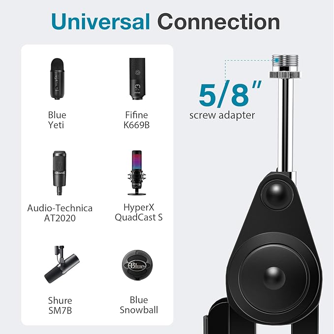 InnoGear Microphone Boom Arm, Mic Stand Desk with Cable Management Microphone Arm Stand for HyperX QuadCast SoloCast Blue Yeti Snowball Fifine Shure SM7B