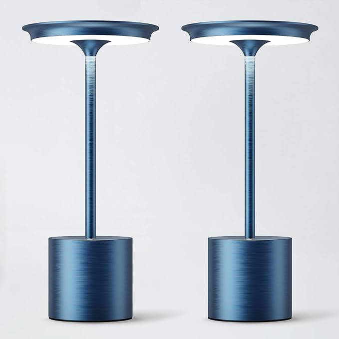 Cordless Table Lamp, Portable Rechargeable 6000mAh Outdoor Table Lamp, 3 Color Stepless Dimming Battery Powered Lamp, LED Table Light for Dinner/Restaurant/Outdoor (Blue)