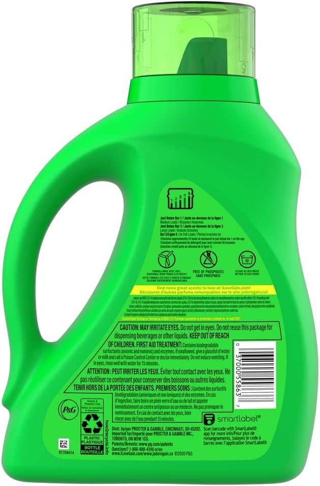 Gain Laundry Detergent Liquid Soap Plus Aroma Boost, Original Scent, HE Compatible, 90 Loads Total, 65 Fl Oz (Pack of 2), Gain Laundry Detergent, Liquid Laundry Detergent
