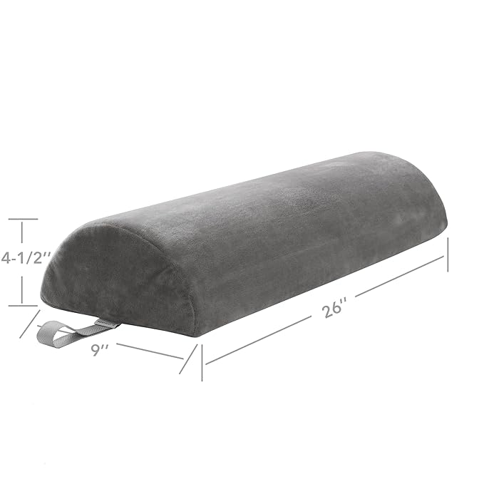 Saloniture Jumbo Half Round Massage Table Bolster Pillow Pad - 26 x 9 x 4.5 Inch - Gray Velour