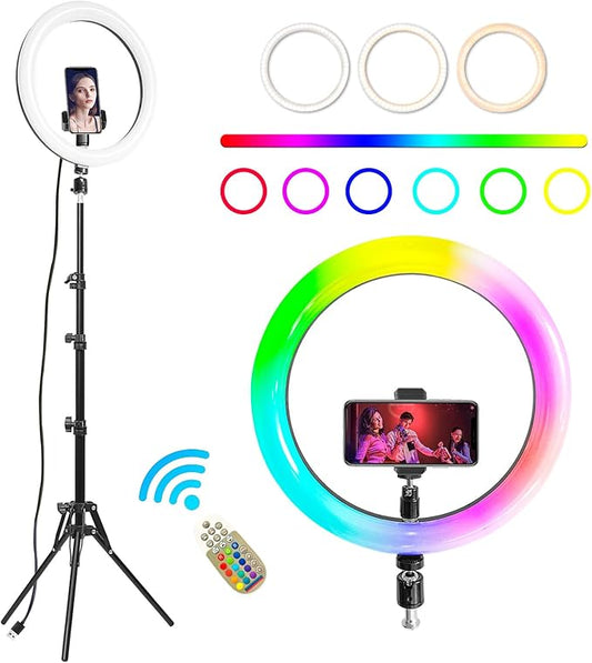 12" RGB Ring Light Bundle with 55-inch Adjustable Reflector Stand- Suitable for Phones and Cameras, Adjustable Ring Light for Tiktok/YouTube/Photography/Makeup