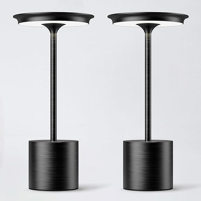 Cordless Table Lamp, Portable Rechargeable 6000mAh Outdoor Table Lamp, 3 Color Stepless Dimming Battery Powered Lamp, LED Table Light for Dinner/Restaurant/Outdoor (2Pack Black)