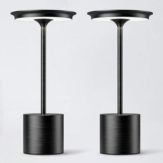 Cordless Table Lamp, Portable Rechargeable 6000mAh Outdoor Table Lamp, 3 Color Stepless Dimming Battery Powered Lamp, LED Table Light for Dinner/Restaurant/Outdoor (2Pack Black)