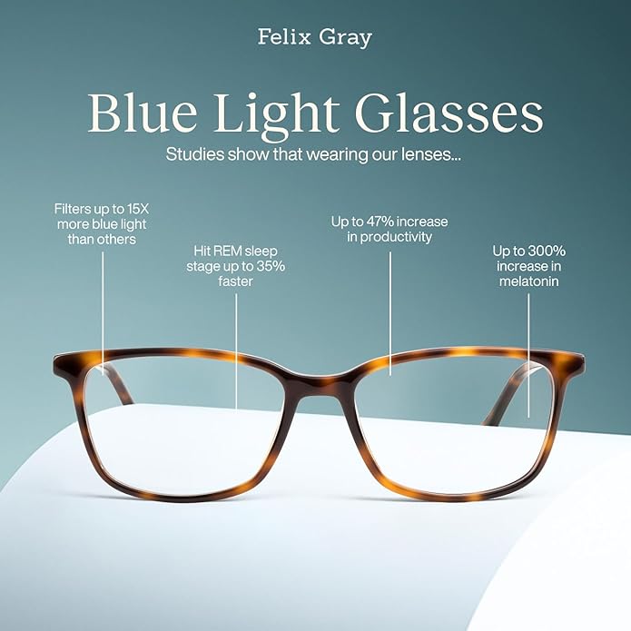 Felix Gray Faraday Blue Light Glasses for Women, Blue light glasses Men – Sleep & Wellness Support, Eye Strain Relief