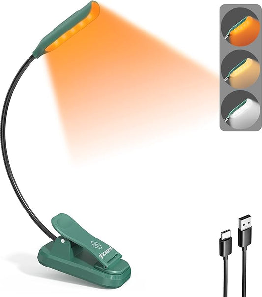 Glocusent Willow Book Light for Reading in Bed, 10LED Bright Reading Light, 3 Colors & 3 Brightness, Rechargeable Book Light Lasts for 80hr, Lightweight Clip on Book Light, Perfect for Book Lovers