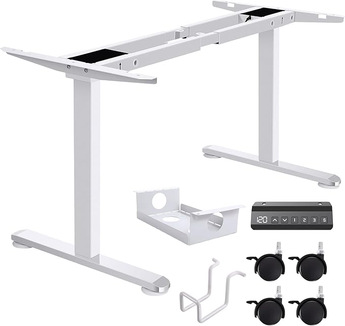 farexon Electric Standing Desk Frame with Cable Management Tray, Wheels & Hooks, Heavy Duty Dual Motor Stand Up Desk Dual-Beam Frame,265 lbs Capacity up to 78" x 40" Tops (White Frame Only)