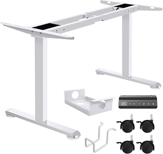farexon Electric Standing Desk Frame with Cable Management Tray, Wheels & Hooks, Heavy Duty Dual Motor Stand Up Desk Dual-Beam Frame,265 lbs Capacity up to 78" x 40" Tops (White Frame Only)