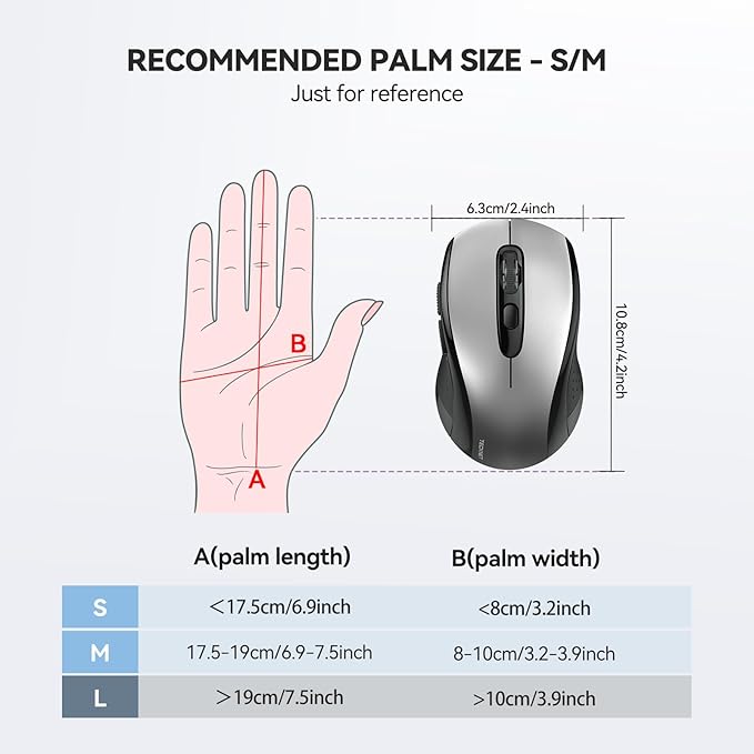 TECKNET Bluetooth Mouse, 4000DPI Wireless Mice for Laptop 2-in-1(BT 5.0/3.0+2.4Ghz) Computer Portable PC Mouse Wireless with USB Receiver for Mac (USB-A+Bluetooth, Black Silver)