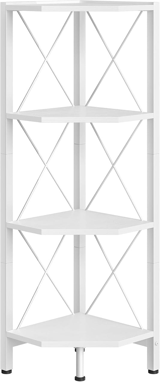 4-Tier Corner Shelf, Corner Bookcase, 43.3" Tall Vertical Display Rack, Plant Stand, Open Storage Shelf, for Living Room, Bedroom, Study, Kitchen, White TCJ14WB