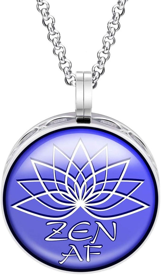 Wild Essentials Zen AF Enamel Finish Essential Oil Diffuser Necklace Gift Set - includes Aromatherapy Pendant, 24" Stainless Steel Chain, 8 Color Refill Pads