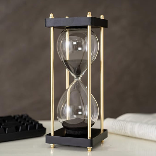 Large Sand Timer, Hourglass Timer 60 Minutes,Vintage Wooden Hour Glass Timer,Modern Home Kitchen Office Decoration (Goldenrod Black)