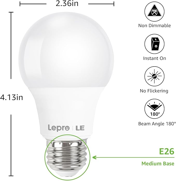 Lepro LED Light Bulbs 60 Watt Equivalent, 9W 800 Lumens Non-Dimmable, Warm White 2700K, A19 E26 Standard Medium Base, 10000 Hour Lifetime 3 Count (Pack of 1)