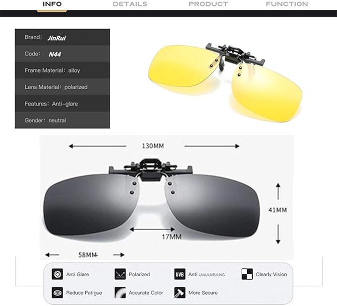 Clip on Flip up Polarized Lens For Prescription Glasses UV Protection Sunglasses (Clear lenses not Polarized)