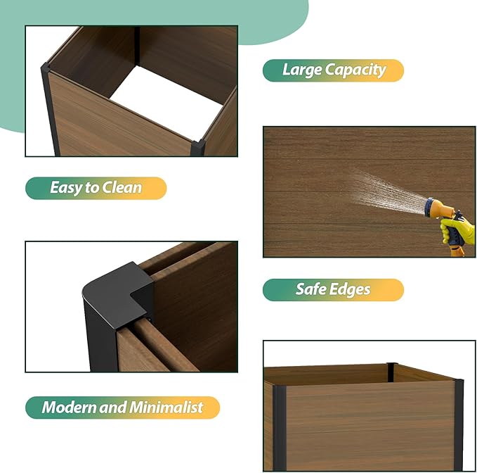 Raised Garden Bed - Expandable Design with Composite Panels & Aluminum Frame - Perfect for Flowers, Vegetables, Herbs - Outdoor Planter Box for Patio, Balcony, Backyard (Brown)