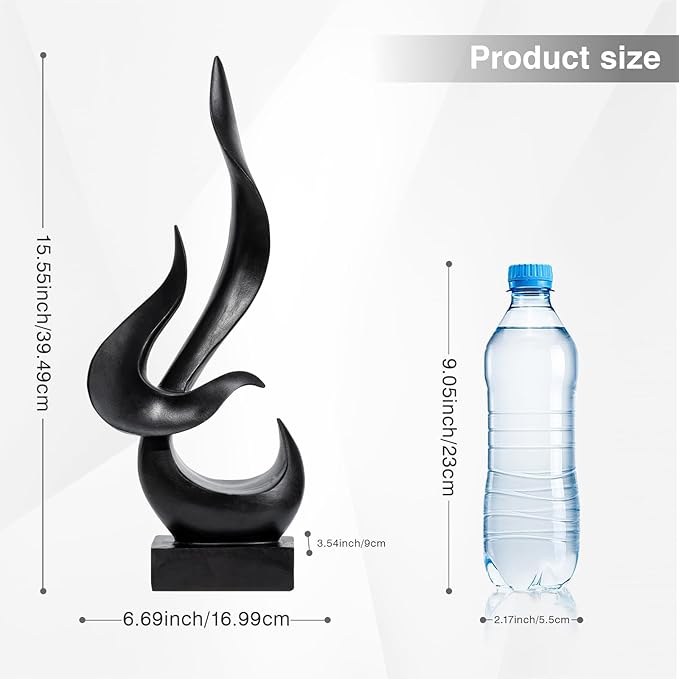 Black Fire Flame Sculpture, Modern Abstract Resin Statue, Art Statue Home Decor for Living Room TV Stand Coffee Table Shelf Accents Decor.