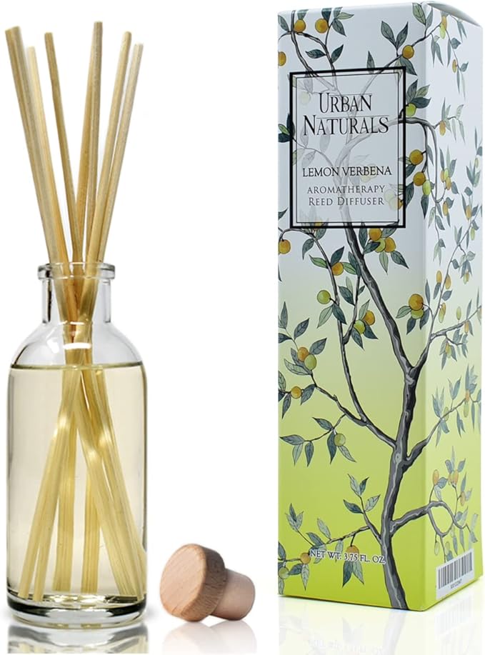 Urban Naturals Lemon Verbena Reed Diffuser Set with Reed Sticks | Tart, Citrus with Fruity Notes of Bergamot & Greens | A Cheerful Gift Idea | Made in The USA