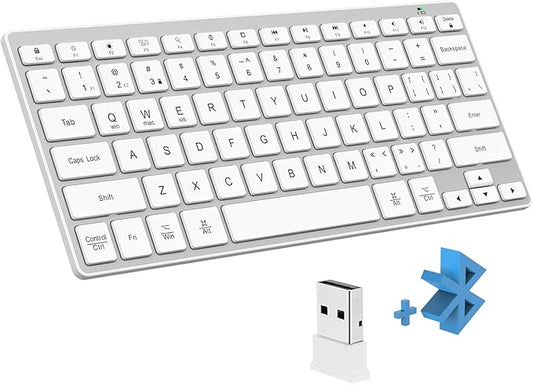 Silent Quiet Wireless Bluetooth Compact Keyboard, Durable Flat Compact Keyboard with Ultra Quiet Low-Profile Flat Keys, 2.4GHz Wireless Bluetooth for Mac,Windows 11/10/8/7/Vista,Microsoft & PC, Silver