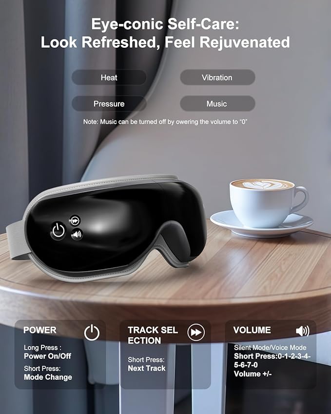 Morelax Eye Massager with Heat & Bluetooth Music, Birthday Gifts for Women, Reduce Eye Strain, Headache Relief and Improve Sleep, Eye Care Gift（Black）
