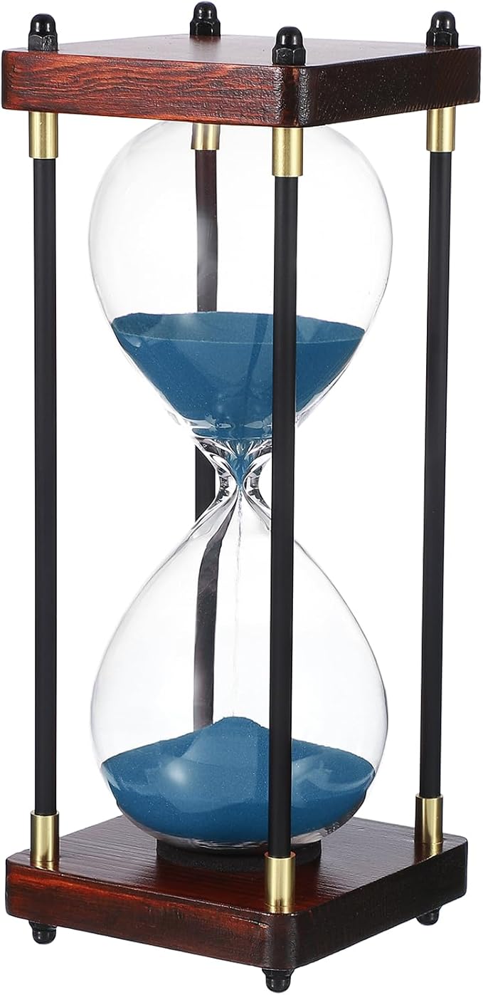 PATIKIL Large Decorative Sand Timer, 30 Minutes Wood Hour Glass Timer Modern Wooden Hour Glass for Cooking Game Office Classroom Kitchen Home, Cyan(Style 2)