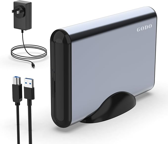 GODO 3.5 inch External Hard Drive Enclosure for 2.5 3.5 SATA HDD SSD,USB 3.0 to Aluminum Hard Drive Dock Case with Stand,Support UASP,12V Power Adapter 18TB-Grey
