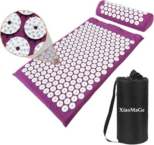 XiaoMaGe Acupressure Mat and Pillow Set with Bag - Large Size 28.7 X 16.5 inch Acupuncture Mat for Neck & Back Pain, Muscle Relaxation Stress Relief, Sciatica Pain Relief Pillow (Purple)