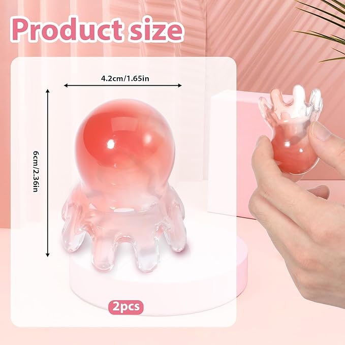 2 Pcs Octopus Head Massager Comb, Scalp Massager Tool Point Massage Comb Head SPA Equipment Acupressure Tool Scalp Scratcher with 8 Unique Points, for Heads and Body Relaxation (Pink)