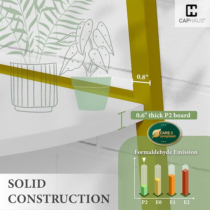 CAPHAUS Tall Corner Shelf Stand, 6-Tier Display Shelves, Ladder Corner Wood Storage Plant Bookshelf with Metal Frame, Versatile Shelving Unit Bookcase for Home Office Space, Gold