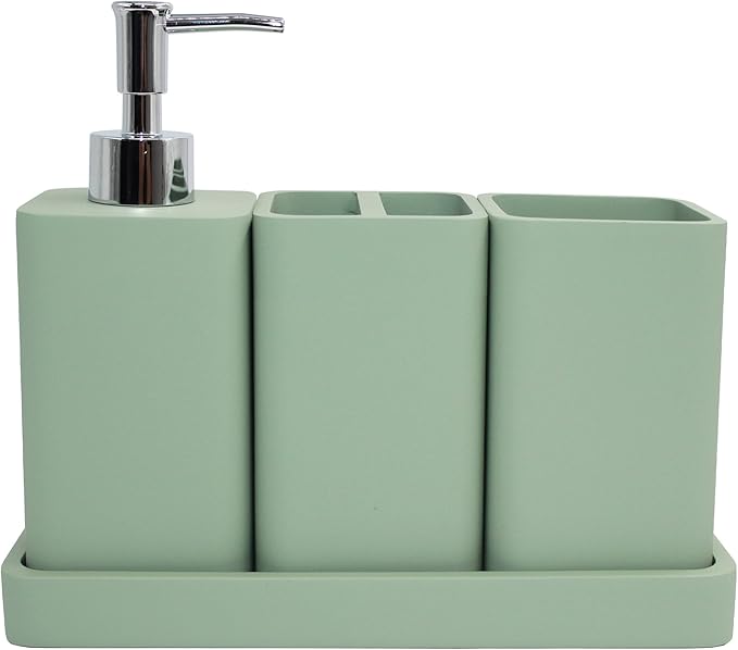 Bathroom Accessories Set, 4 Pcs Bathroom Accessory Set, Soap Dispenser, Toothbrush Holder, Qtip Holder Set, Bathroom Sets Complete, Bathroom Sink Set for Modern Home Decor,Green