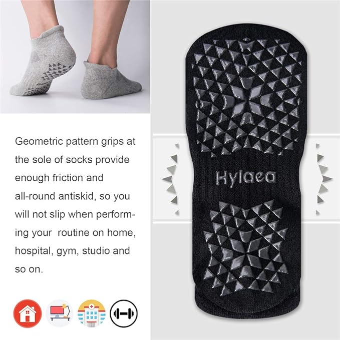 Hylaea Unisex Non Slip Socks with Grip for Yoga, Hospital, Pilates, Barre | Ankle, Cushioned