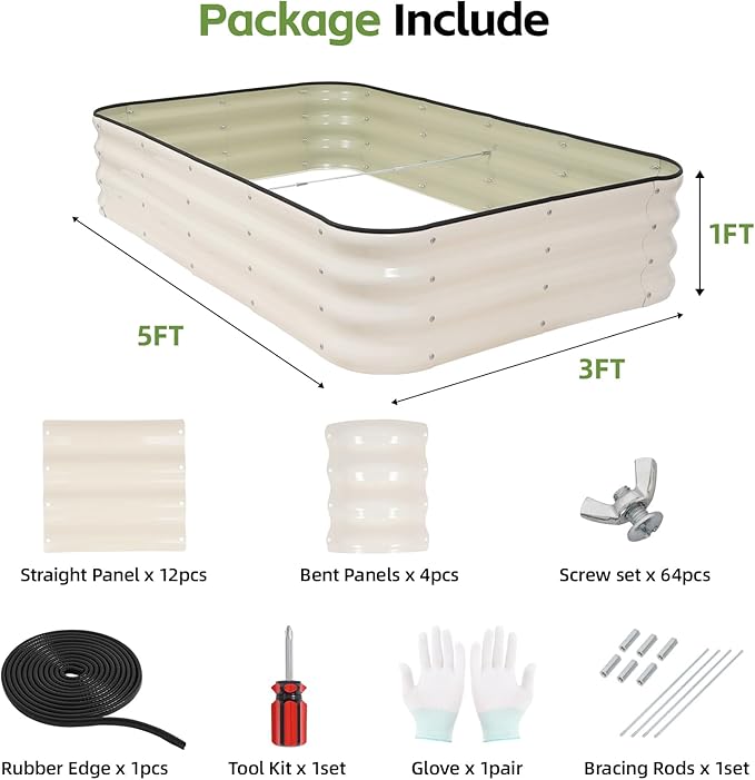 GoCampDriect 4IN1 Raised Garden Bed - 5x3x1ft Galvanized Raised Garden Boxes Outdoor Corrosion Resistant | Variable Shape 6x2x1ft Metal Raised Garden Beds for Planting Vegetable, Herb,Fruits,White