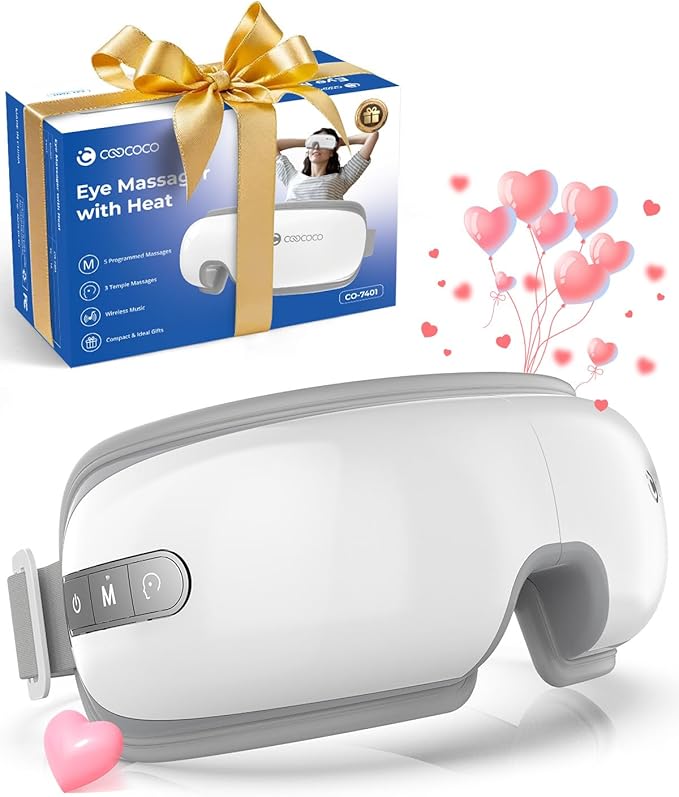 CooCoCo Eye Massager with Heat, Relaxation Birthday Gifts for Mom Dad Women Men Her Him, Heated Eye Mask for Migraine & Headache Relief, Dry Eyes, Improved Sleep