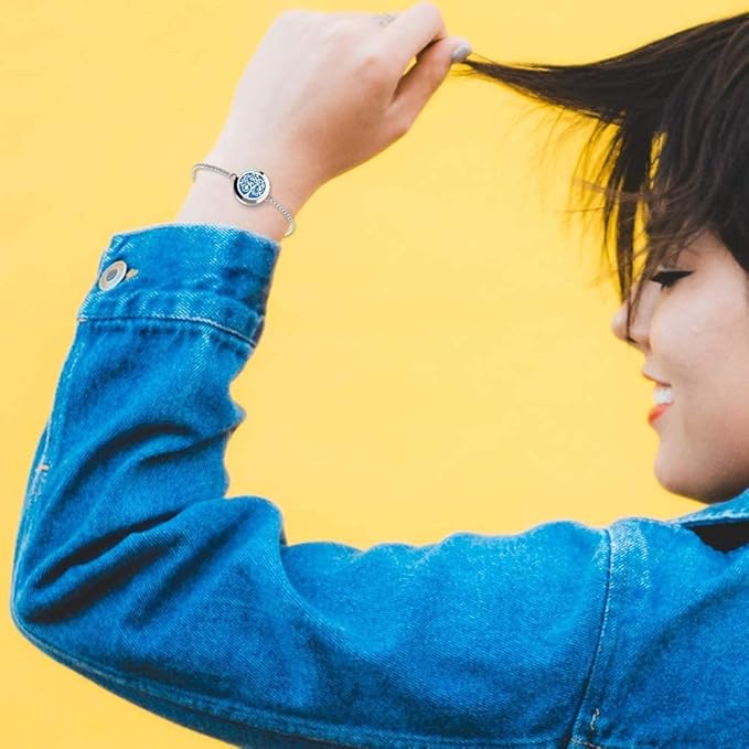 ttstar Essential Oil Diffuser Bracelet Stainless Steel Aromatherapy Locket Adjustable Diffuser Bracelet with 24pcs Refill Pads in 12 Colors Gift Set for Women Girls Mother's Day Christma(Tree of Hope)