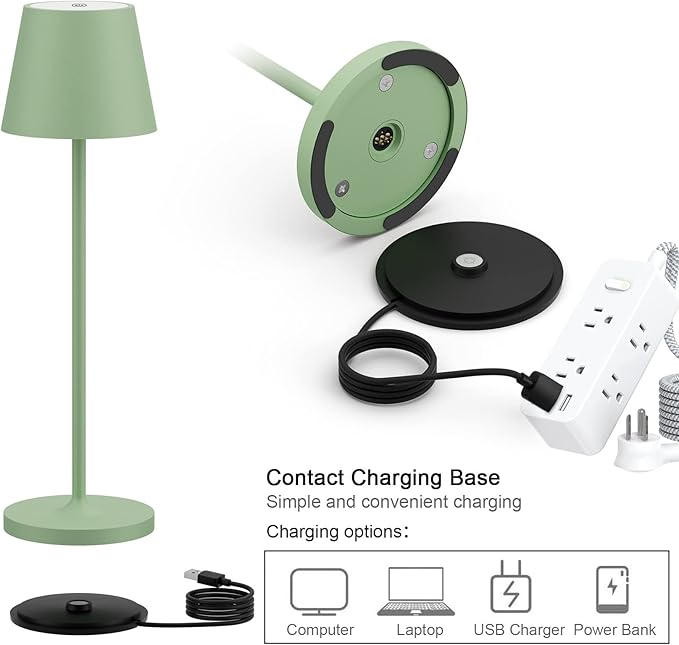 Ralaby IP54 Cordless Table Lamps Portable Rechargeable Battery Operated Lamp, Modern Aluminum Dimmable Indoor/Outdoor Cordless Desk Lamp for/Restaurant/Bar/Cafe/Bedroom (2 Pack,Green,4800mAh)