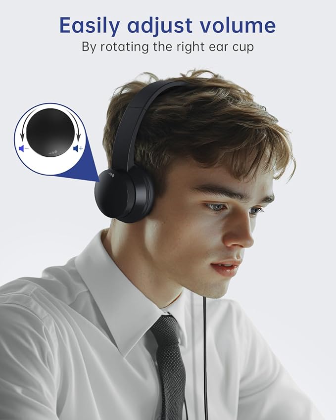 USB Headset with Microphone for PC, Wired Headphones with Mic USB Headsets with Noise Cancelling Microphone, Computer Headset with Microphone for Home Office Online Class Teams Skype（Black）